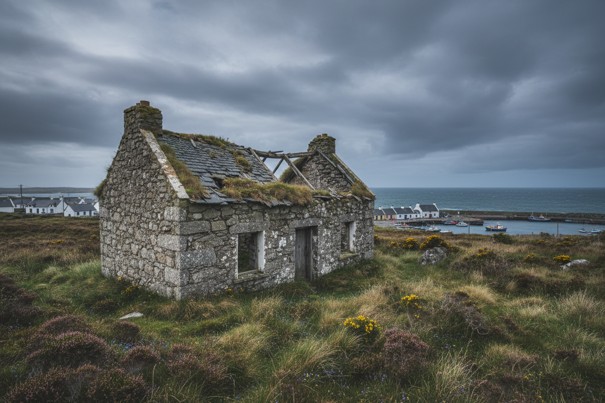 An Irish Cottage style home with stone exterior